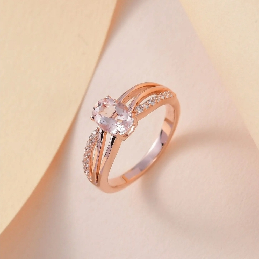 Morganite & White Zircon Ring 18k Rose Gold over 925 Size 6! - Picture 3 of 8